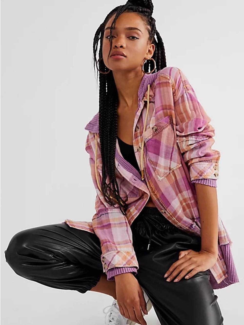 Free People Creek Canyon Cotton Plaid Button Down Top Sz XS